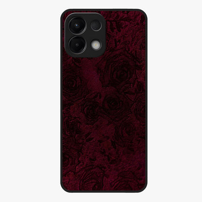 Crimson Fade Flow Glass Case showing flat back view with flowing crimson gradient artwork and glossy glass finish.