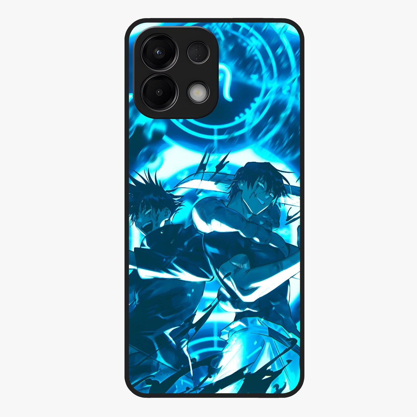 Cursed Energy Clash Glass Case showing flat back view with intense cursed energy artwork and glossy glass finish.