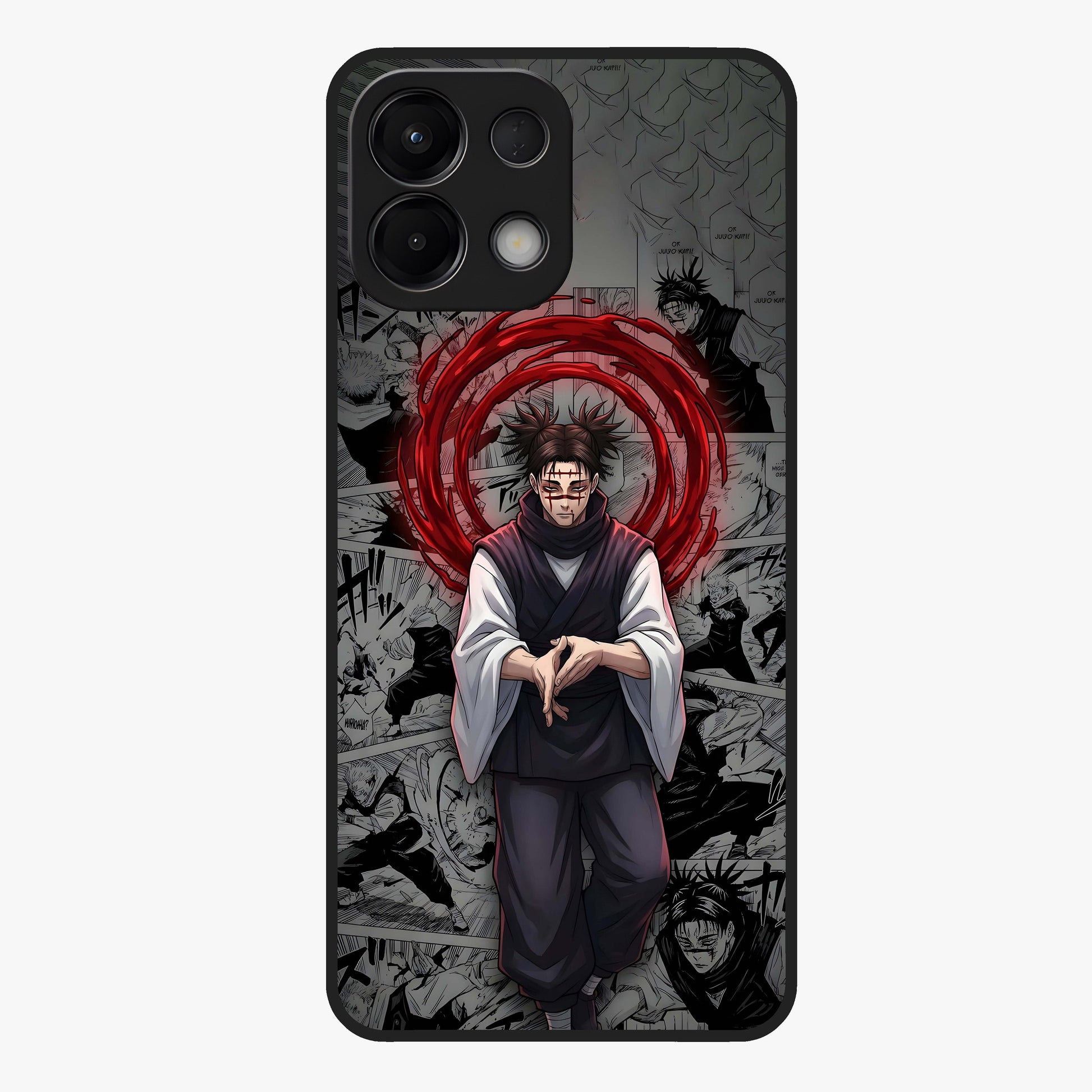 Cursed Ritual Ascension Glass Case showing flat back view with dark ritual themed artwork and glossy glass finish.
