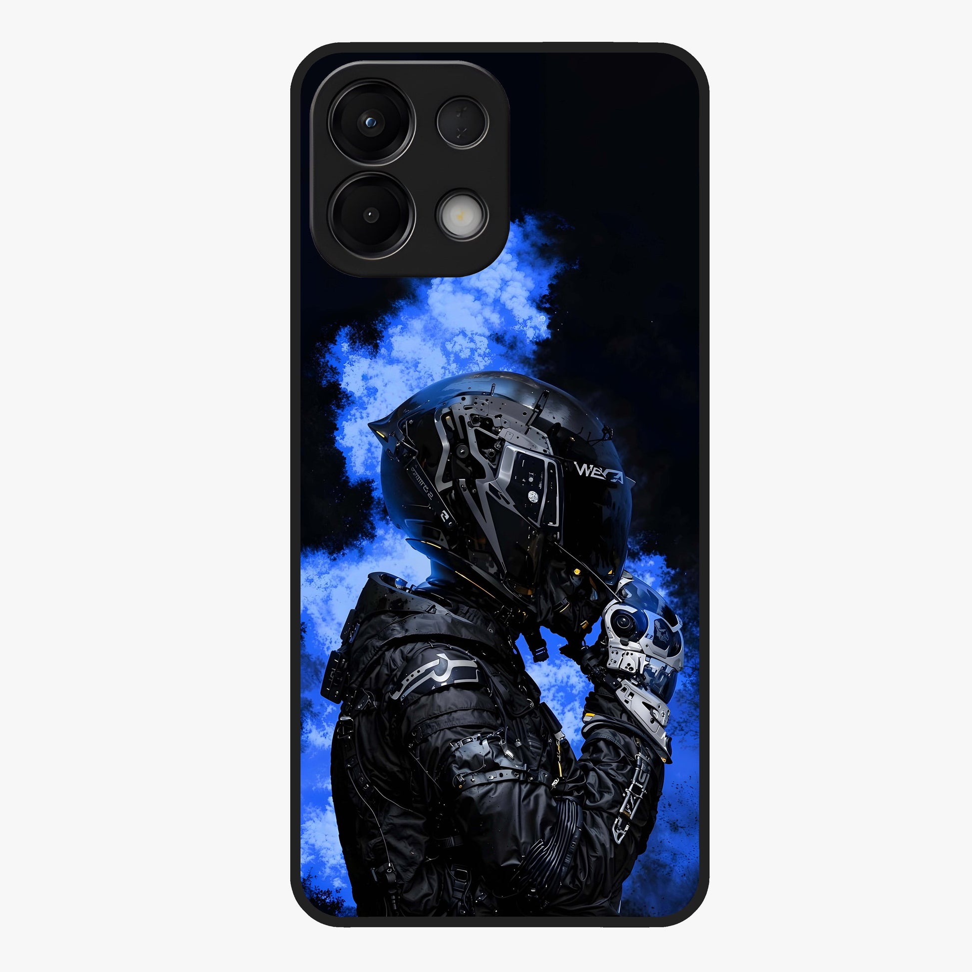Cyber Sentinel Protocol Glass Case showing flat back view with futuristic cyber themed artwork and glossy glass finish.