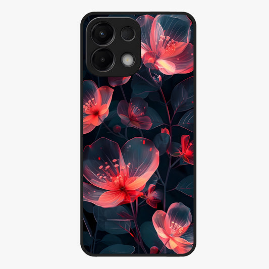 Dark Shade of Flower Glass Case showing flat back view with elegant dark floral artwork and glossy glass finish.