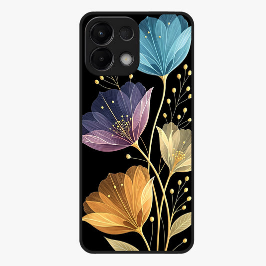 Delicate Multicolor Flowers Glass Case showing flat back view with vibrant floral artwork and glossy glass finish.