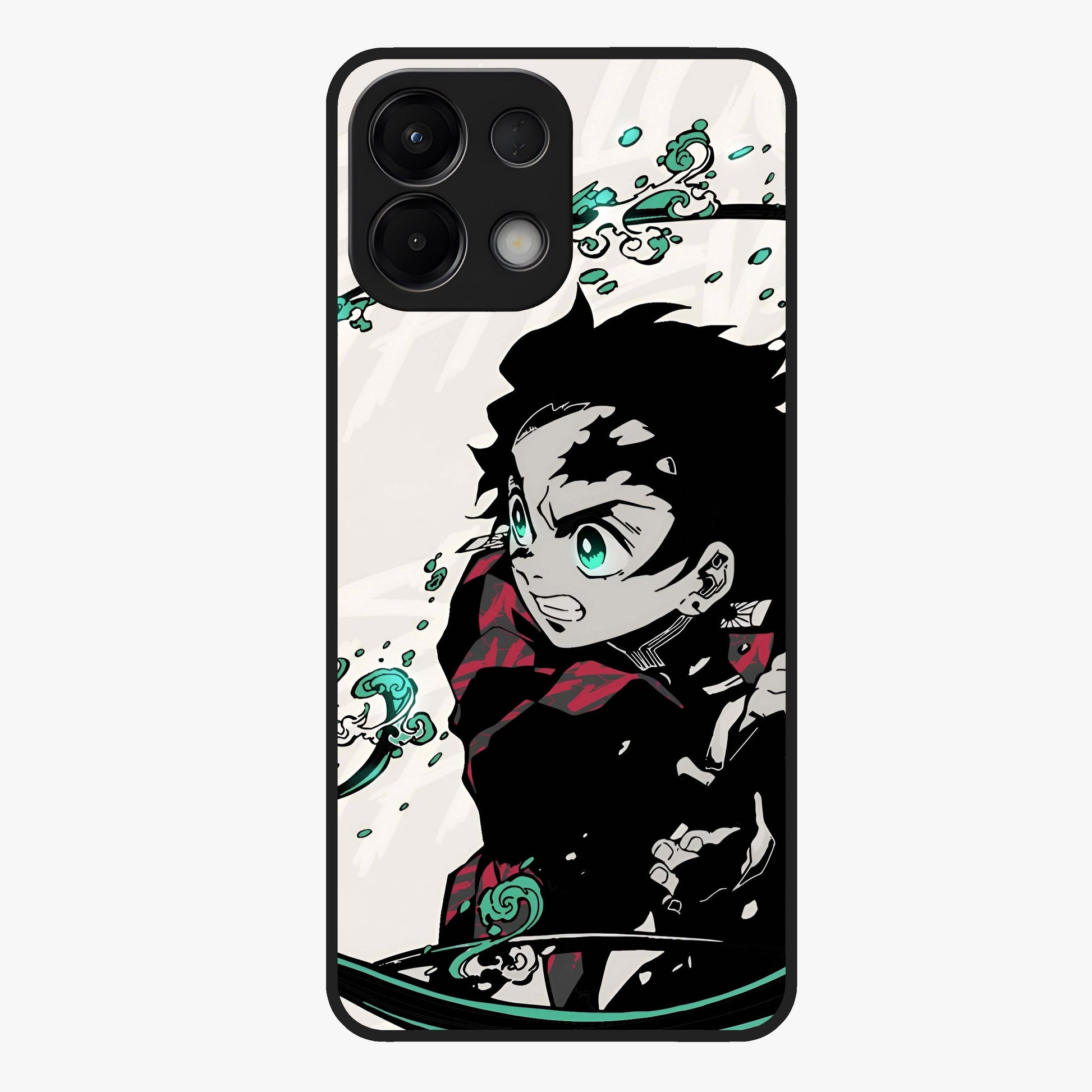 Demon Slayer Glass Case showing flat back view with bold anime inspired artwork and glossy glass finish.