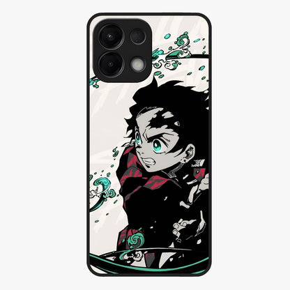 Demon Slayer Glass Case showing flat back view with bold anime inspired artwork and glossy glass finish.