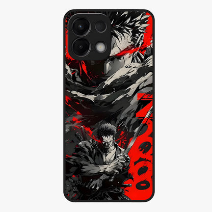 Demon Sword Resolve Glass Case showing flat back view with fierce sword warrior artwork and glossy glass finish.