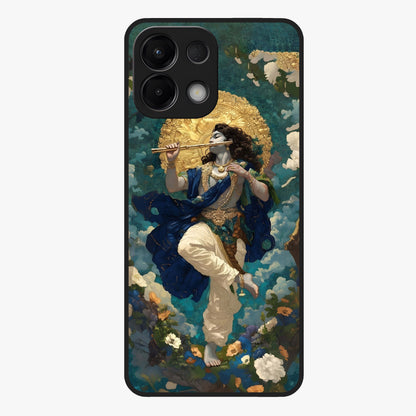 Divine Krishna Art Glass Case showing flat back view with Lord Krishna artwork and glossy glass finish.