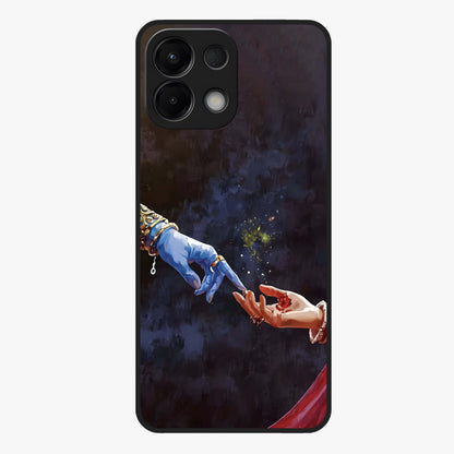 Divine Touch Eternal Glass Case showing flat back view with spiritual themed artwork and glossy glass finish.