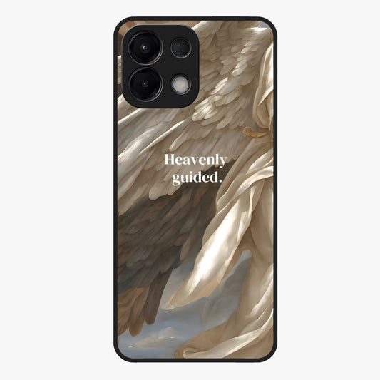 Divine Winged Grace Glass Case showing flat back view with elegant wing inspired artwork and glossy glass finish.