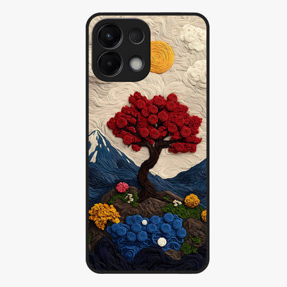 Eternal Nature Tapestry Glass Case showing flat back view with intricate nature tapestry artwork and glossy glass finish.