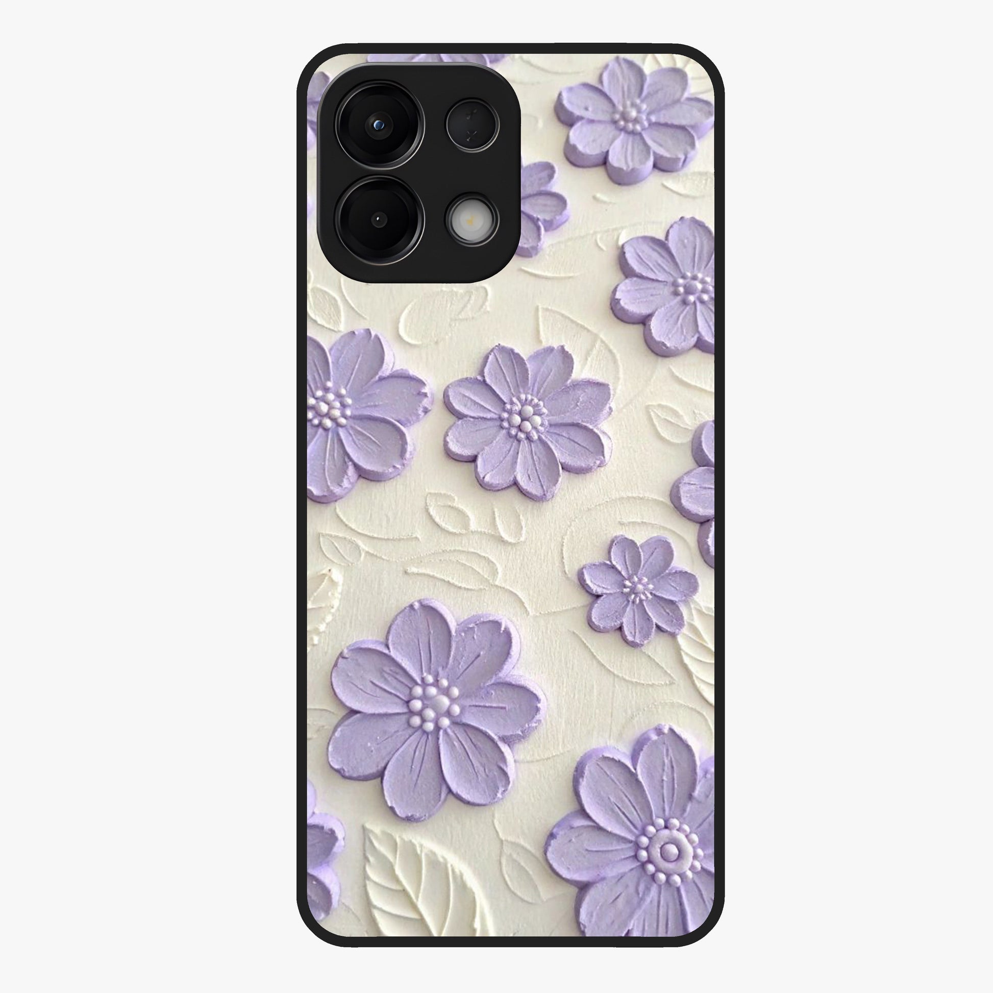 Floral Wall Art With Purple Flowers Glass Case showing flat back view with purple flower artwork and glossy glass finish.