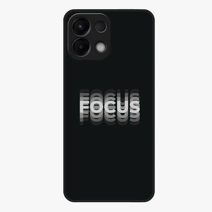 Focus Mode On Glass Case showing flat back view with bold motivational typography design and glossy glass finish.