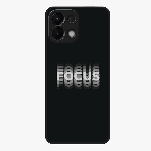 Focus Mode On Glass Case showing flat back view with bold motivational typography design and glossy glass finish.