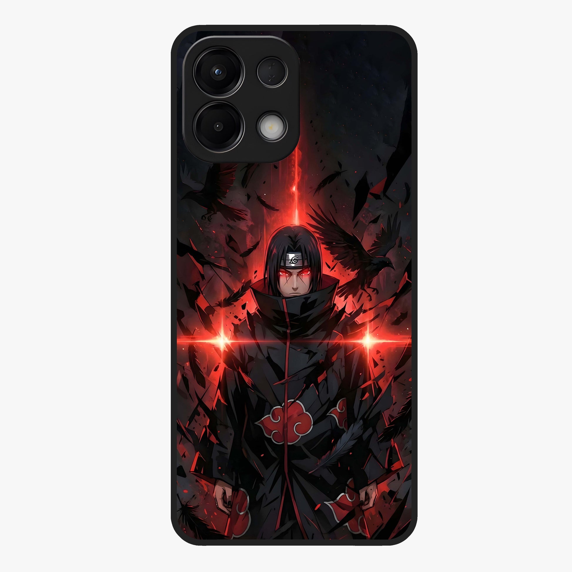 Focused Blade Discipline Glass Case showing flat back view with warrior sword themed artwork and glossy glass finish.