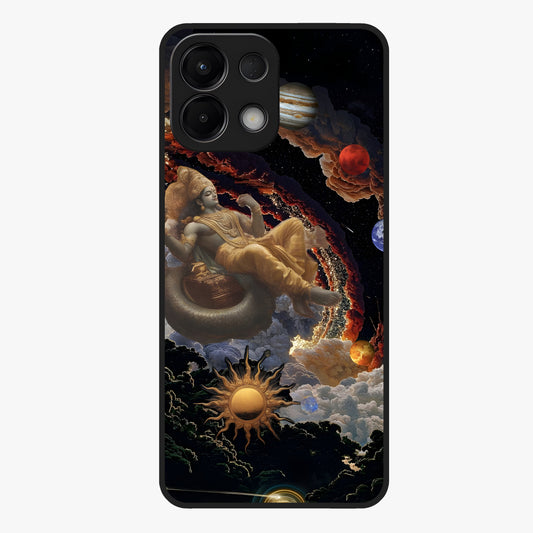 Galactic Divine God Glass Case showing flat back view with divine cosmic themed artwork and glossy glass finish.