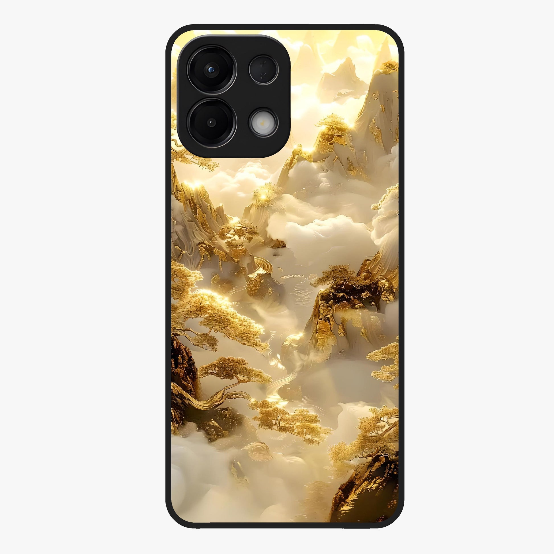 Gates Of Illumination Glass Case showing flat back view with mystical illuminated gate artwork and glossy glass finish.