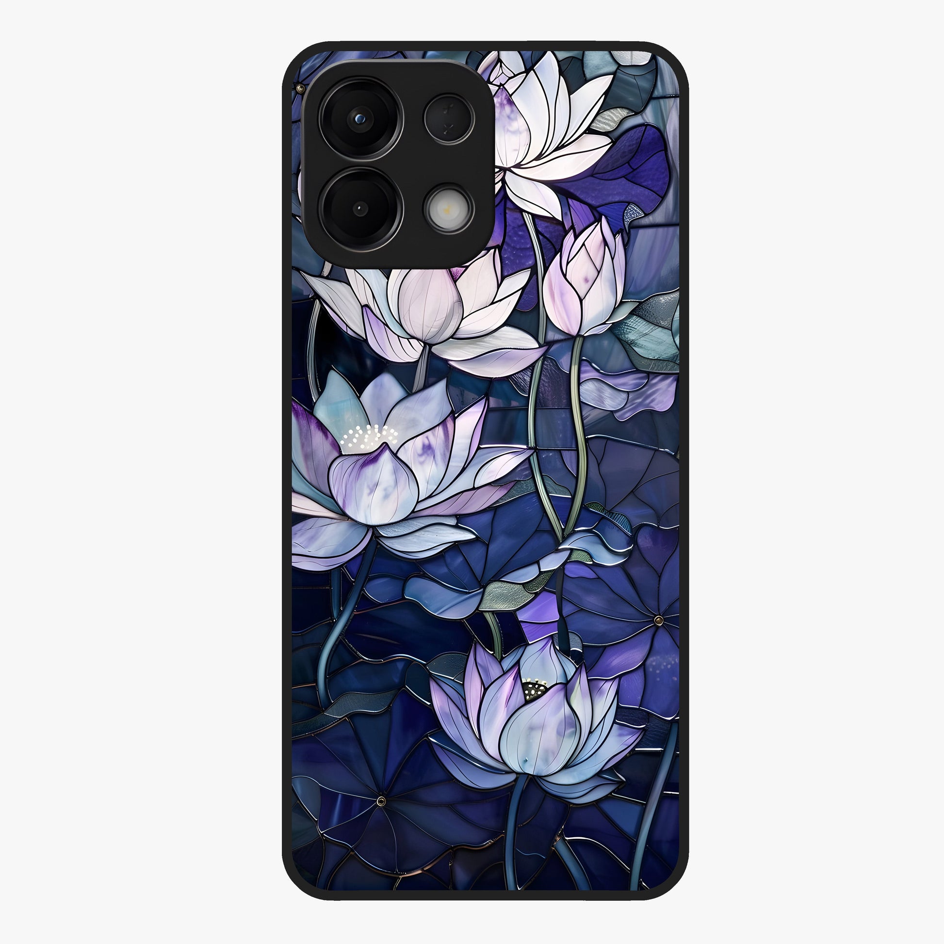 Gloss Petal Rush Glass Case showing flat back view with glossy flower petal artwork and smooth glass finish.