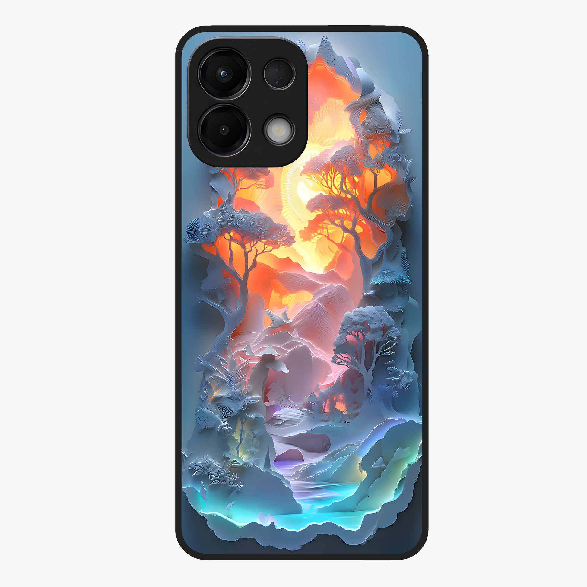 Glow Forest Portal Glass Case showing flat back view with glowing forest portal artwork and glossy glass finish.