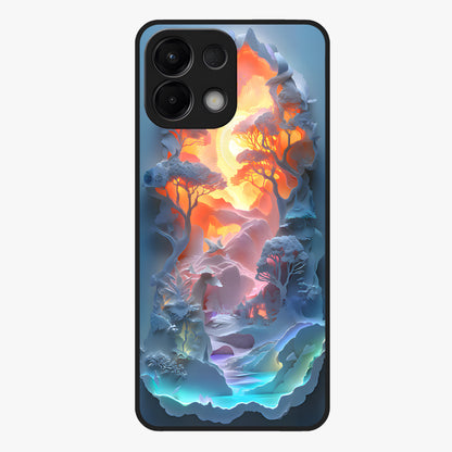 Glow Forest Portal Glass Case showing flat back view with glowing forest portal artwork and glossy glass finish.