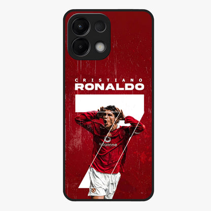 Goal Celebration Legacy Glass Case showing flat back view with football celebration inspired artwork and glossy glass finish.