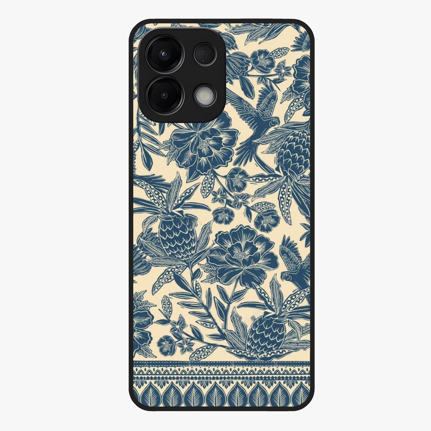 Heirloom Wild Bloom Glass Case showing flat back view with vintage inspired wild flower artwork and glossy glass finish.