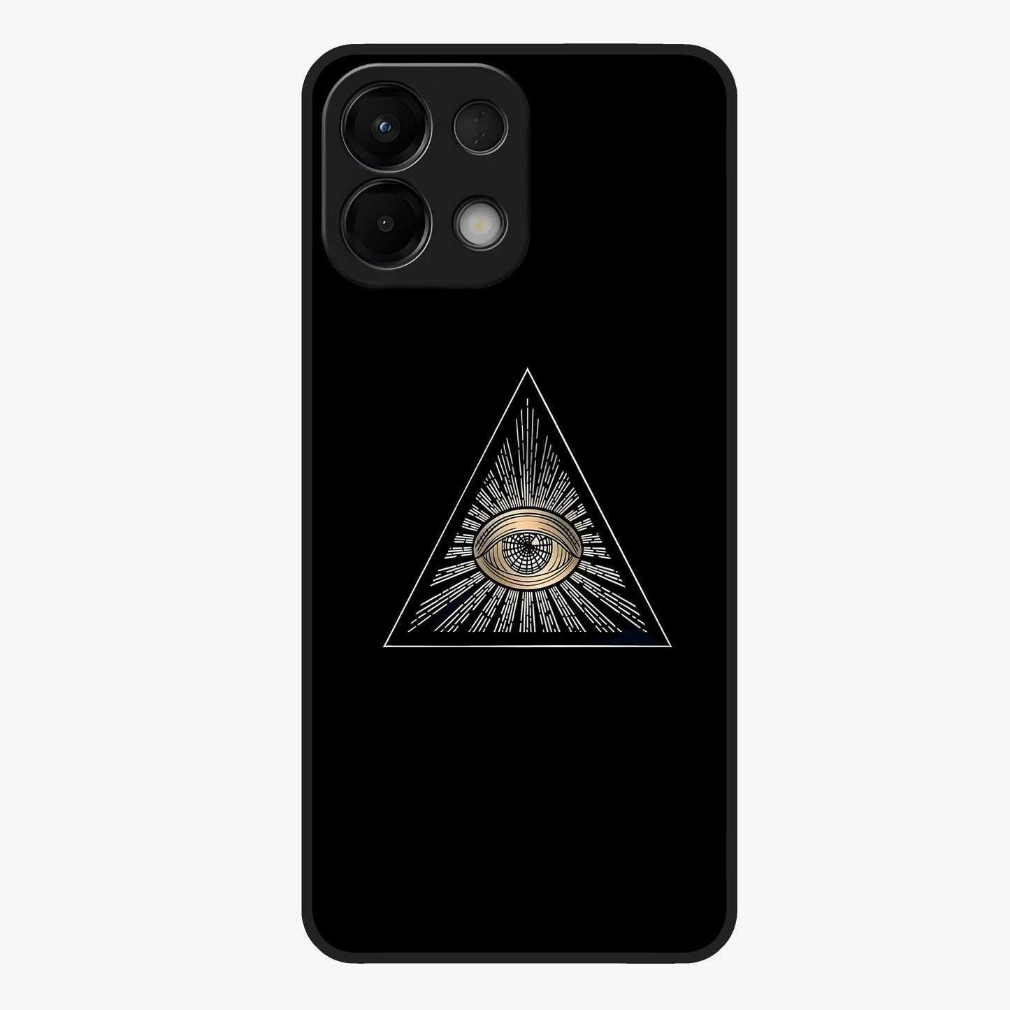 Illuminati Evil Glass Case showing flat back view with mysterious illuminati symbol artwork and glossy glass finish.