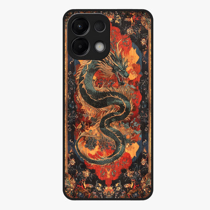 Inferno Dragon Soul Glass Case showing flat back view with fiery dragon artwork and glossy glass finish.