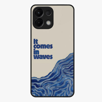 It Comes In Waves Quote Glass Case showing flat back view with inspirational wave themed quote artwork and glossy glass finish.