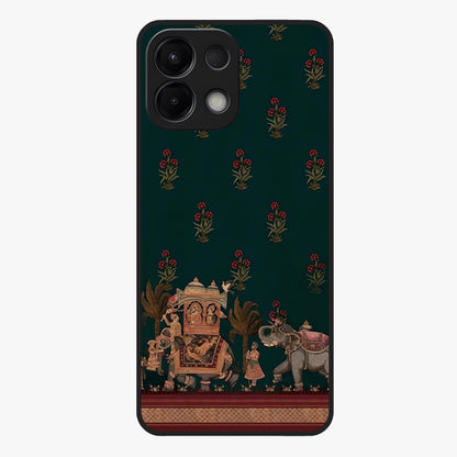 Macmerise Glass Case showing flat back view with stylish modern artwork and glossy glass finish.