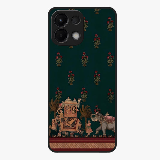Macmerise Glass Case showing flat back view with stylish modern artwork and glossy glass finish.