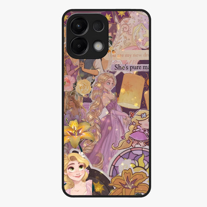 Magical Tangled Dream Glass Case showing flat back view with dreamy tangled artwork and glossy glass finish.