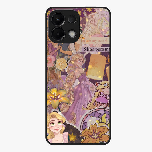 Magical Tangled Dream Glass Case showing flat back view with dreamy tangled artwork and glossy glass finish.