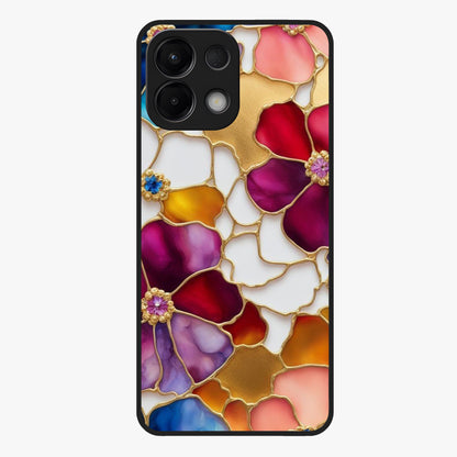 Marble Flower Pattern Glass Case showing flat back view with marble texture floral artwork and glossy glass finish.