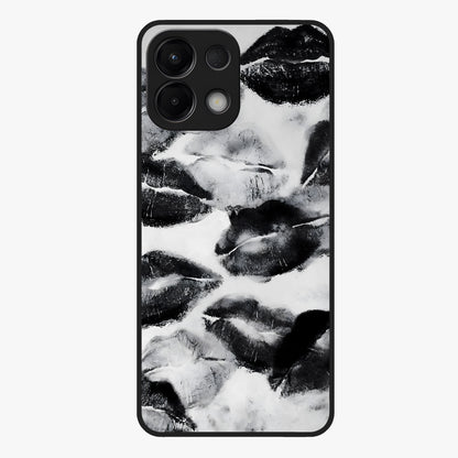 Midnight Kiss Marks Glass Case showing flat back view with lipstick kiss mark artwork and glossy glass finish.
