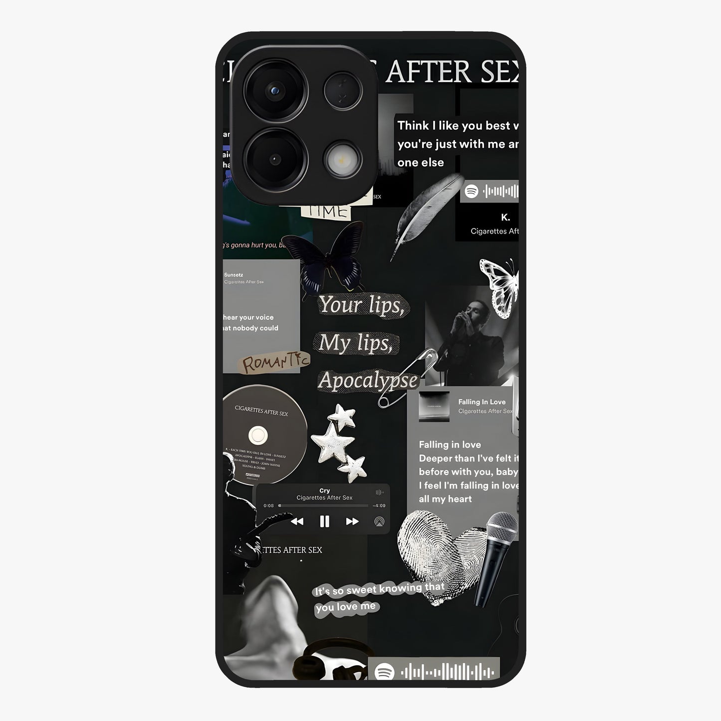 Midnight Love Echo Glass Case showing flat back view with romantic midnight themed artwork and glossy glass finish.