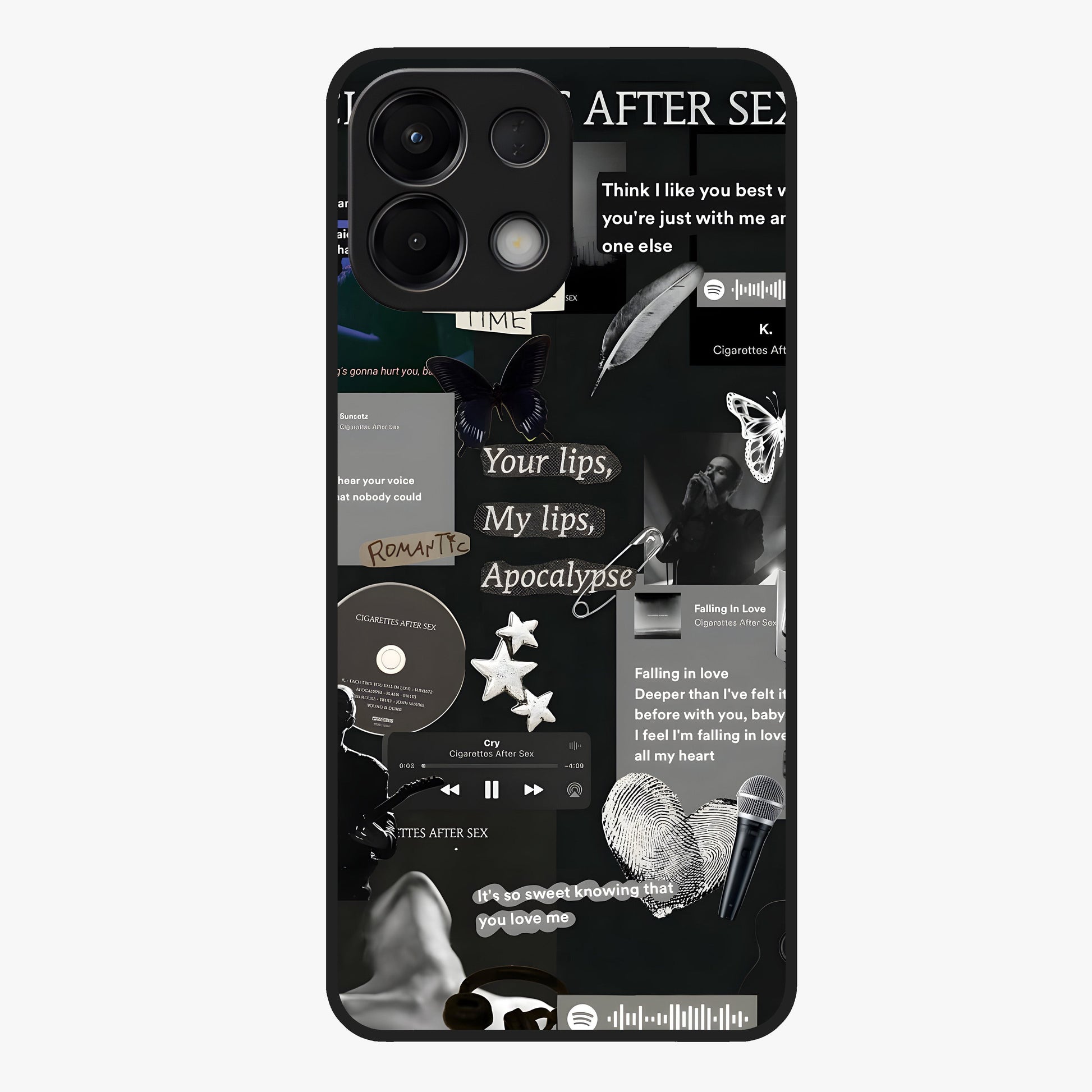 Midnight Love Echo Glass Case showing flat back view with romantic midnight themed artwork and glossy glass finish.