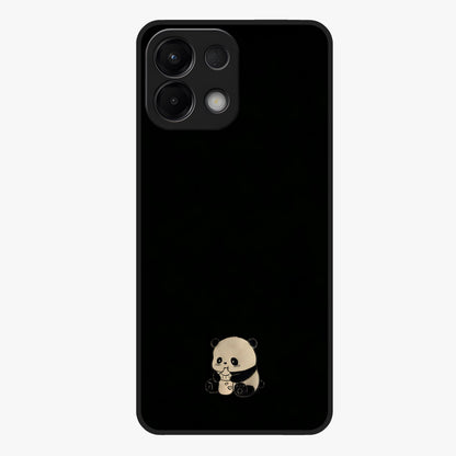 Midnight Panda Love Glass Case showing flat back view with cute panda themed artwork and glossy glass finish.