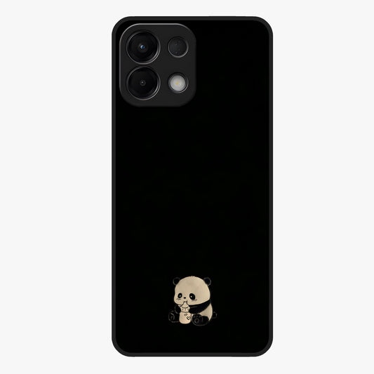 Midnight Panda Love Glass Case showing flat back view with cute panda themed artwork and glossy glass finish.