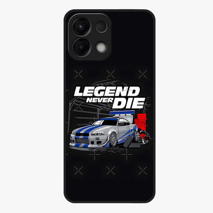 Midnight Racing Legacy Glass Case showing flat back view with sleek racing inspired artwork and glossy glass finish.