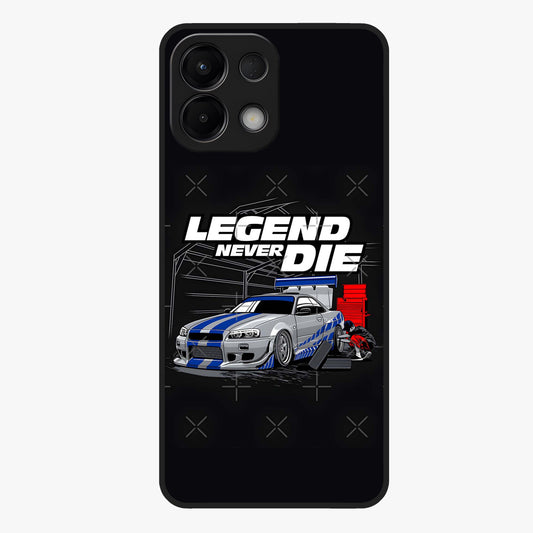 Midnight Racing Legacy Glass Case showing flat back view with sleek racing inspired artwork and glossy glass finish.
