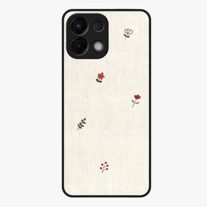 Minimal Petal Whispers Glass Case showing flat back view with soft minimal floral artwork and glossy glass finish.