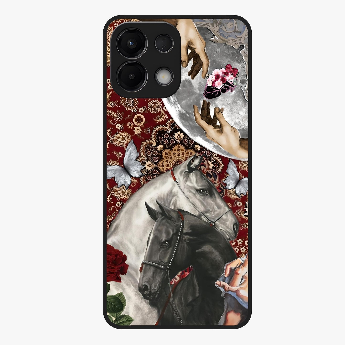 Moonlit Royal Stallion Glass Case showing flat back view with majestic horse under moonlight artwork and glossy glass finish.