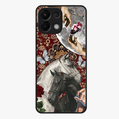 Moonlit Royal Stallion Glass Case showing flat back view with majestic horse under moonlight artwork and glossy glass finish.