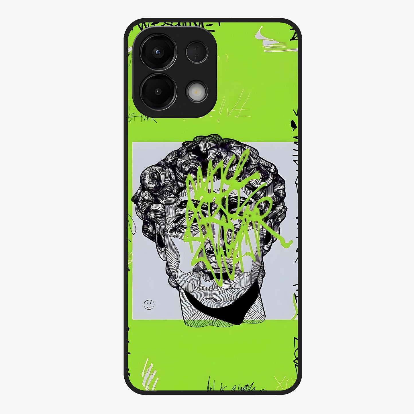 Neo Graffiti Rebellion Glass Case showing flat back view with vibrant graffiti artwork and glossy glass finish.