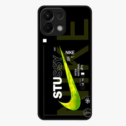 Neon Street Edition Glass Case showing flat back view with neon street style artwork and glossy glass finish.