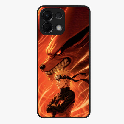 Nine Tails Legacy Glass Case showing flat back view with powerful nine-tailed fox inspired artwork and glossy glass finish.