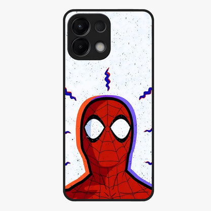 Omg Spiderman Glass Case showing flat back view with bold superhero inspired artwork and glossy glass finish.