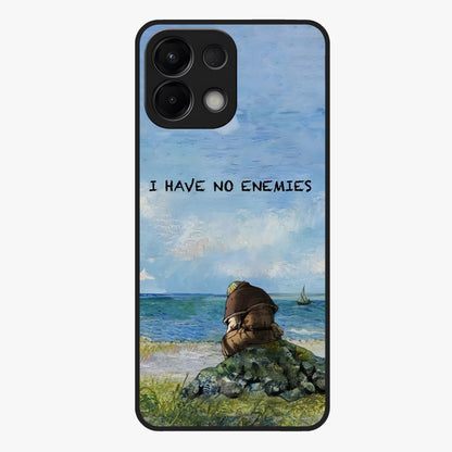 Peace Beyond War Glass Case showing flat back view with symbolic peace themed artwork and glossy glass finish.