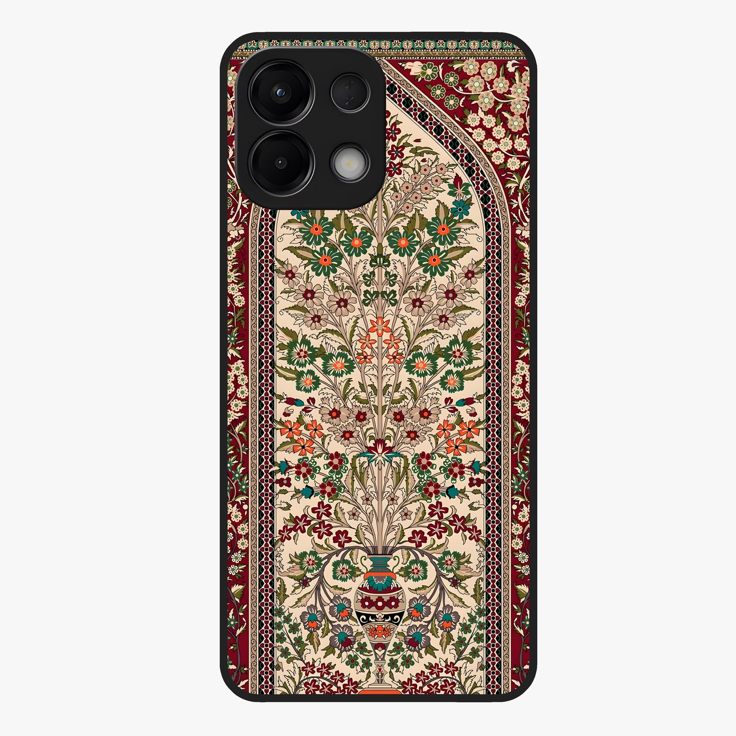 Persian Inspired Glass Case showing flat back view with ornate Persian style pattern artwork and glossy glass finish.