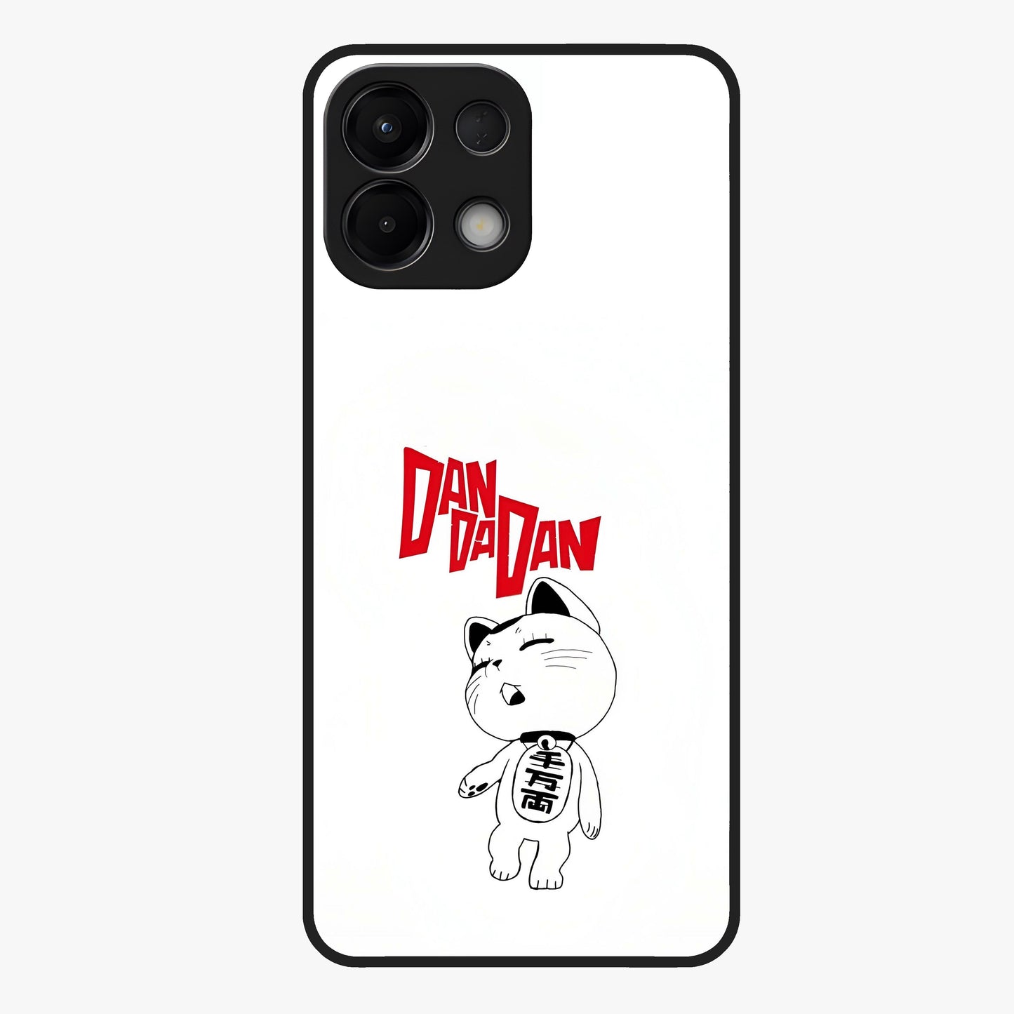 Playful Spirit Charm Glass Case showing flat back view with cheerful charm themed artwork and glossy glass finish.