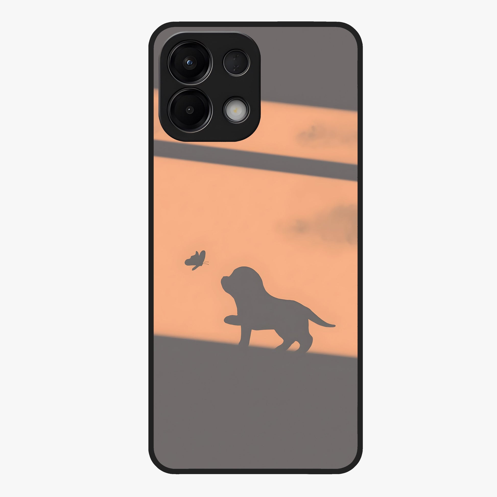 Puppy Shadow Art Glass Case showing flat back view with cute puppy shadow style artwork and glossy glass finish.